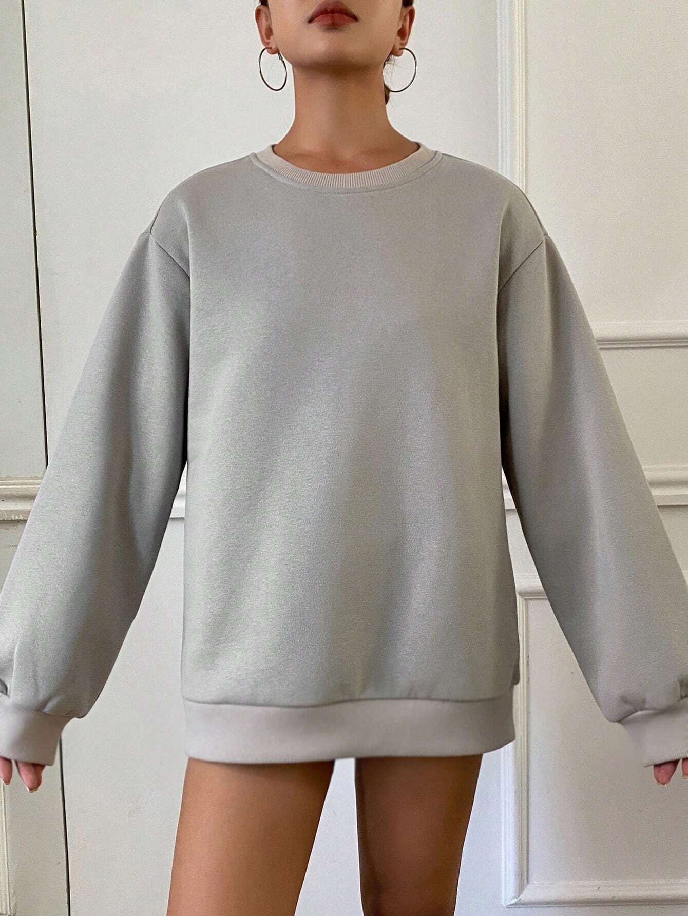 DAZY Sudadera casual de cuello redondo de felpa para mujer
