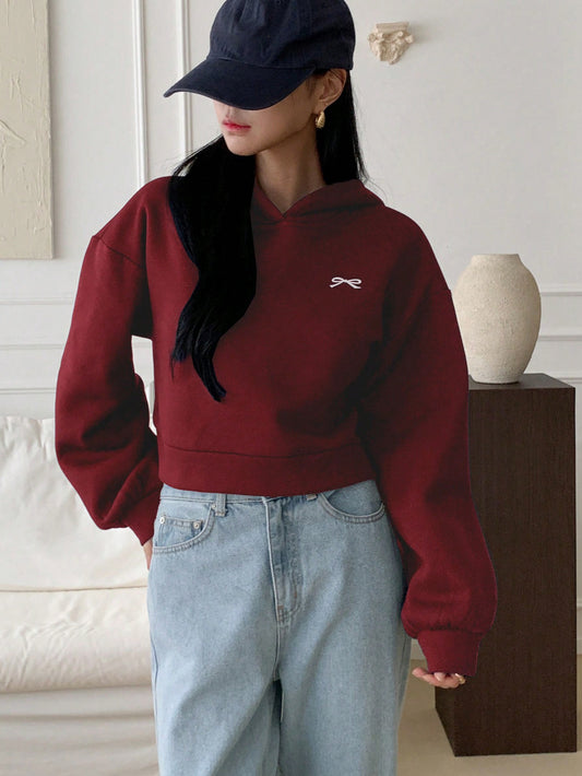 DAZY Sudadera con capucha casual para mujer con detalle de lazo y diseño minimalista color rojo