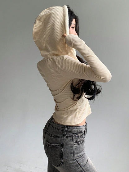 DAZY Sudadera con capucha de manga larga, lisa y minimalista para mujer, para uso diario, ropa de otoño