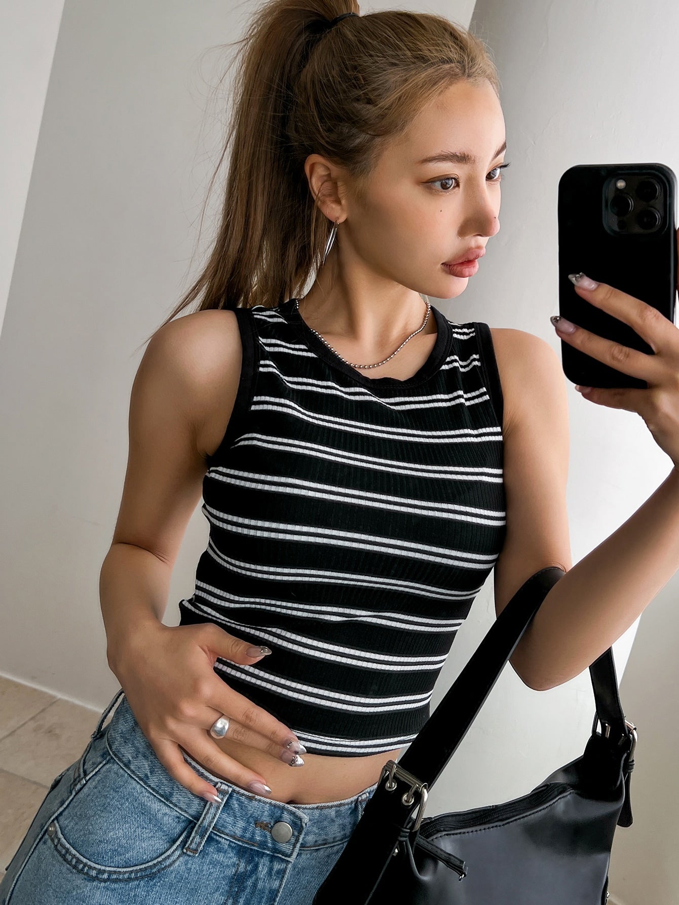 DAZY Top De Tanque Corto Con Estampado A Rayas
