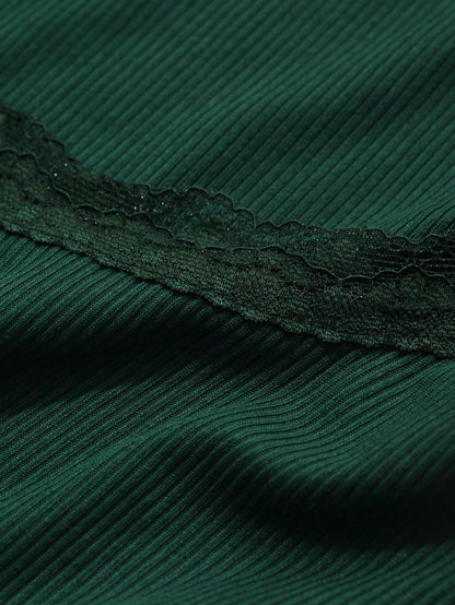 DAZY Top de mujer de ajuste ceñido con contraste de encaje sin espalda, de moda, para el otoño