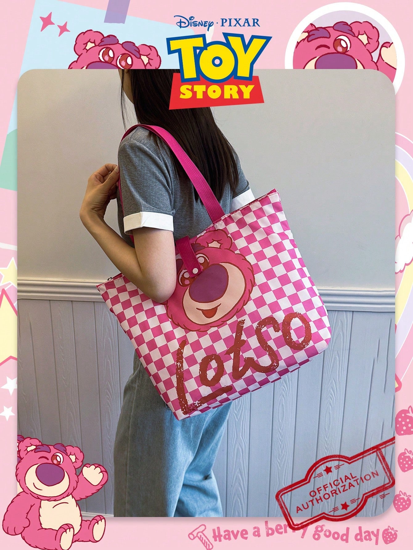 1 pieza Bolso de hombro con estampado de Disney, de gran capacidad y peso ligero. Bolsa de almacenamiento con estampado de dibujos animados, plegable. Ideal para mujeres/niñas/estudiantes, para uso diario/salidas/compras