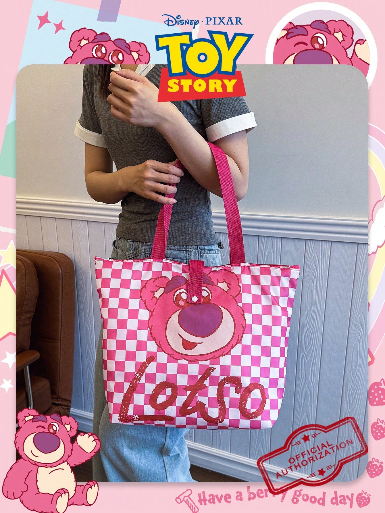 1 pieza Bolso de hombro con estampado de Disney, de gran capacidad y peso ligero. Bolsa de almacenamiento con estampado de dibujos animados, plegable. Ideal para mujeres/niñas/estudiantes, para uso diario/salidas/compras