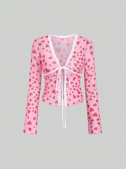 EgrlEra Cárdigan para mujer de manga larga con estampado de leopardo y encaje, para el otoño
