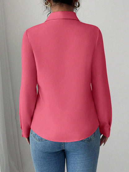 Elenzga Camisa casual de mujer de unicolor de manga larga y abotonadura sencilla