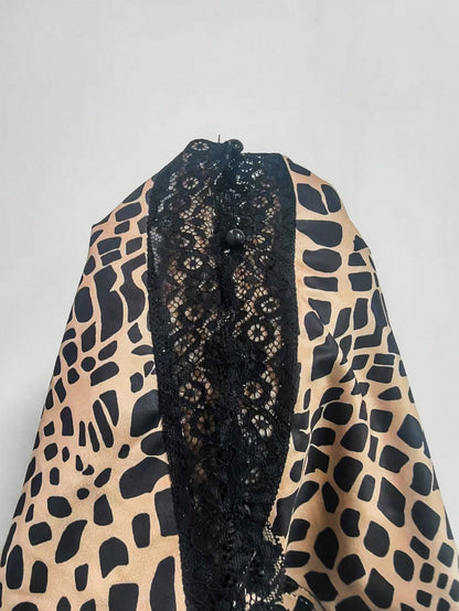 Elenzga Camiseta de manga corta con ajuste ceñido, con decoración de encaje y estampado de lunares, con parches y botones, adecuada para uso diario, salidas, vacaciones, estilo bohemio