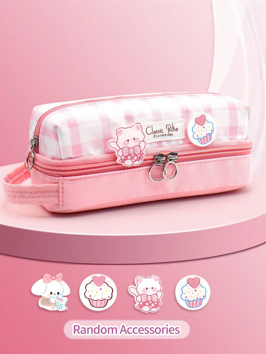 Estuche para lápices con insignia bonita de estilo de niña de dibujos animados (los accesorios se enviarán al azar)