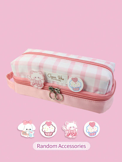 Estuche para lápices con insignia bonita de estilo de niña de dibujos animados (los accesorios se enviarán al azar)