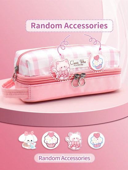Estuche para lápices con insignia bonita de estilo de niña de dibujos animados (los accesorios se enviarán al azar)