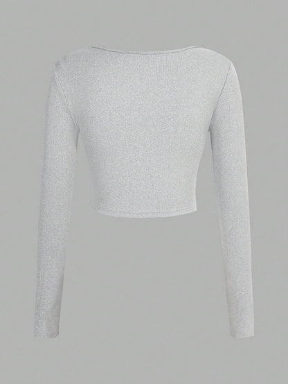 Flirla Camiseta De Manga Larga Para Mujer Con Cuello Cuadrado Y Huecos