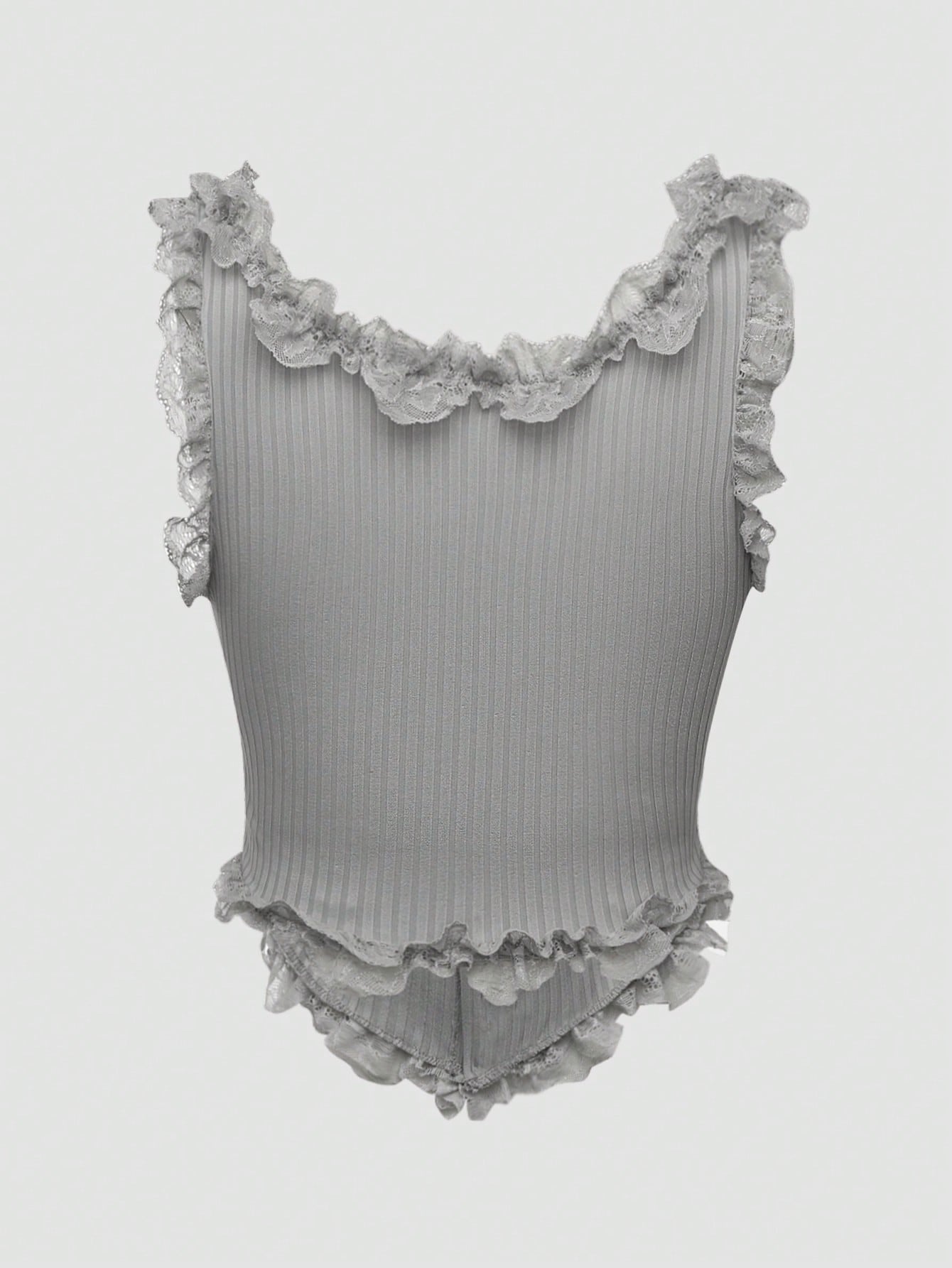 Flirla Camiseta de tirantes de mujer con bajo asimétrico de encaje blanco tejido elástico