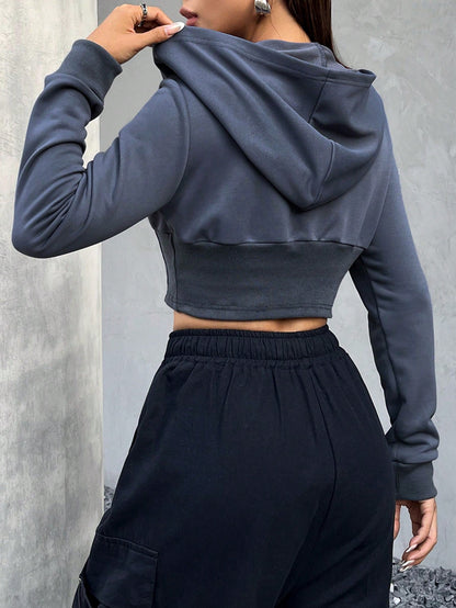 Flirla Sudadera Corta Con Capucha Y Cintura Ajustada Para La Mujer