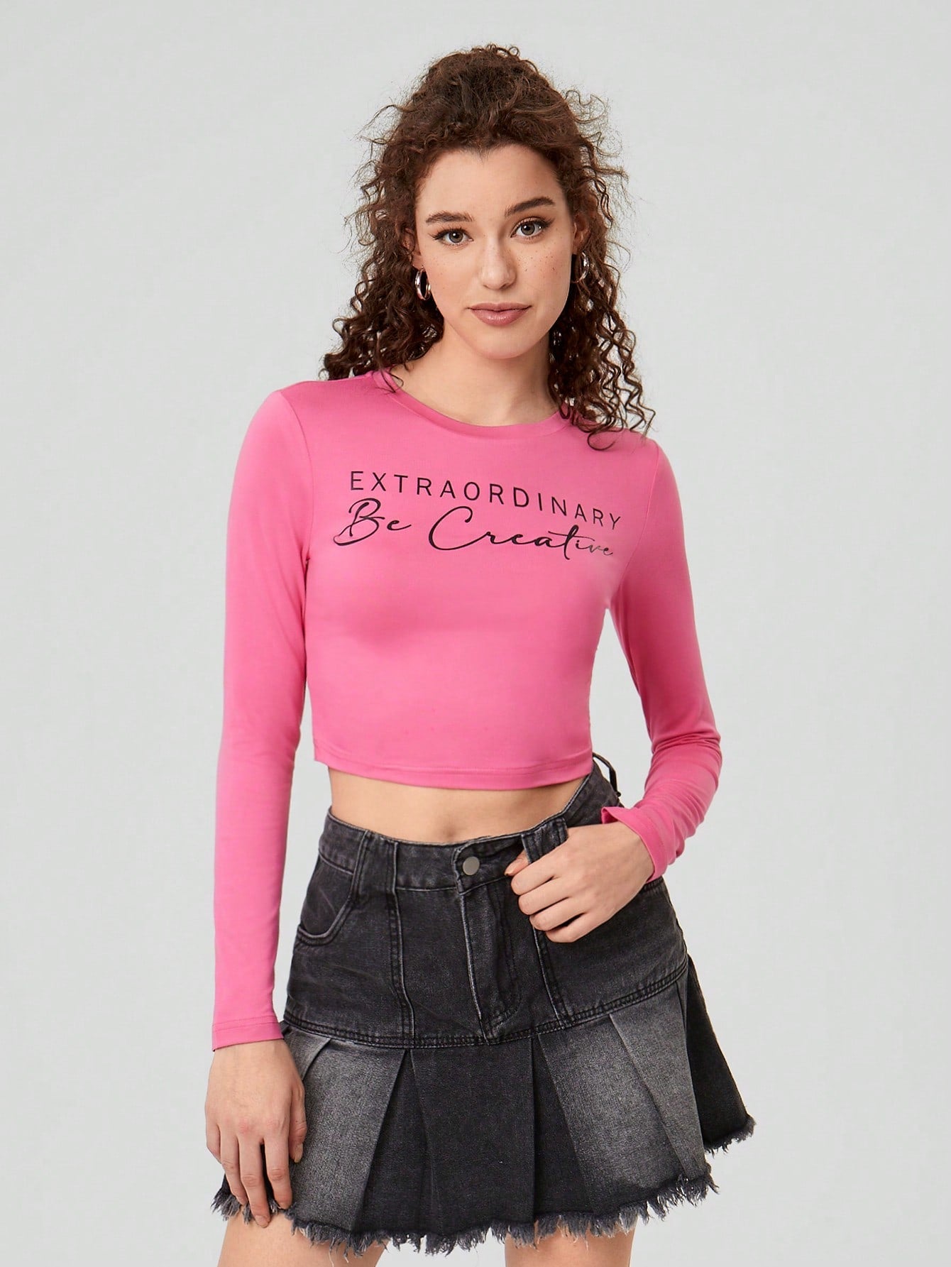 Forever 21 Camiseta De Manga Larga Corta Con Impresión De Letras Para Mujeres