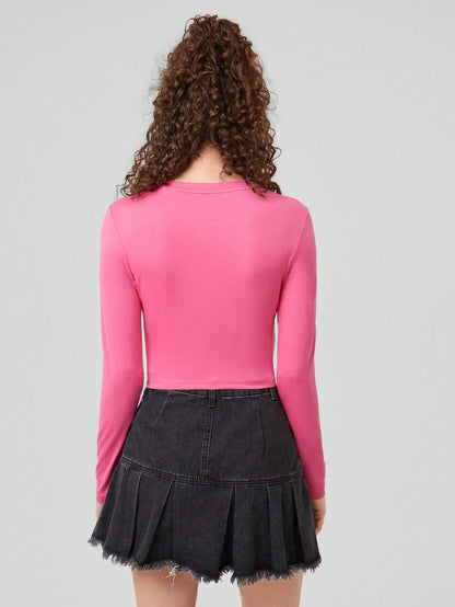 Forever 21 Camiseta De Manga Larga Corta Con Impresión De Letras Para Mujeres