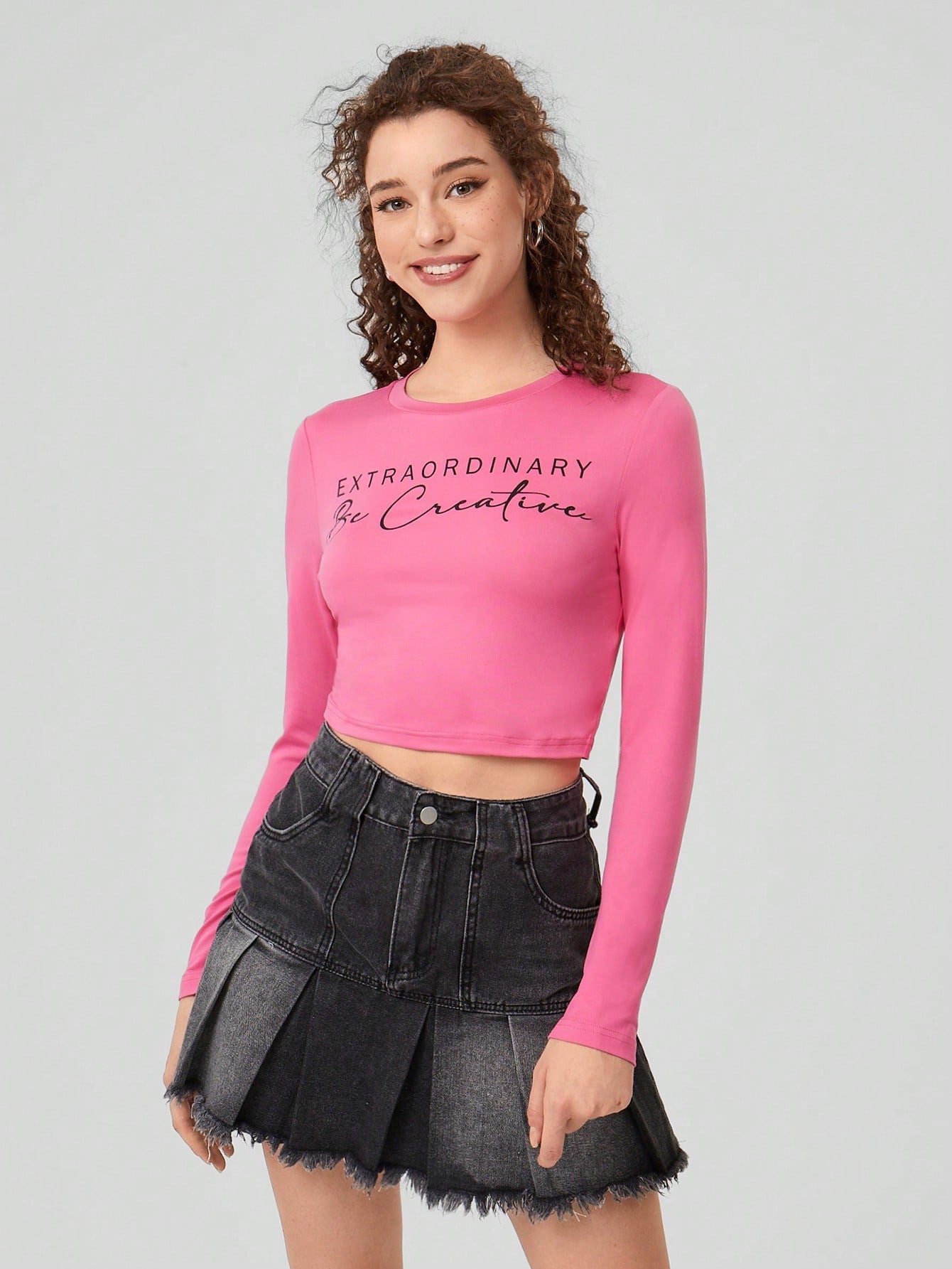 Forever 21 Camiseta De Manga Larga Corta Con Impresión De Letras Para Mujeres