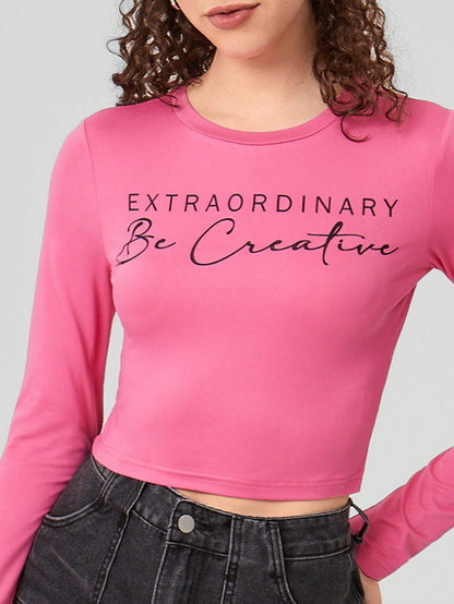 Forever 21 Camiseta De Manga Larga Corta Con Impresión De Letras Para Mujeres