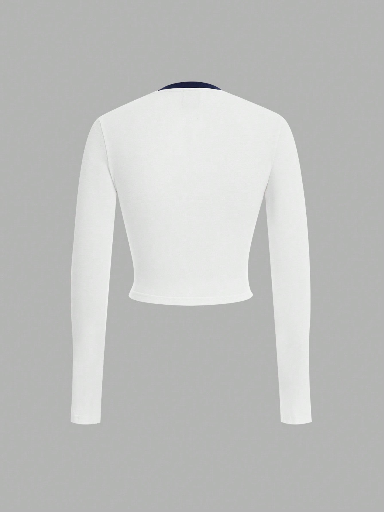 Forever 21 Camiseta ajustada a todo juego con cuello redondo, bloque de color, patrón bordado de cereza, nueva para otoño e invierno