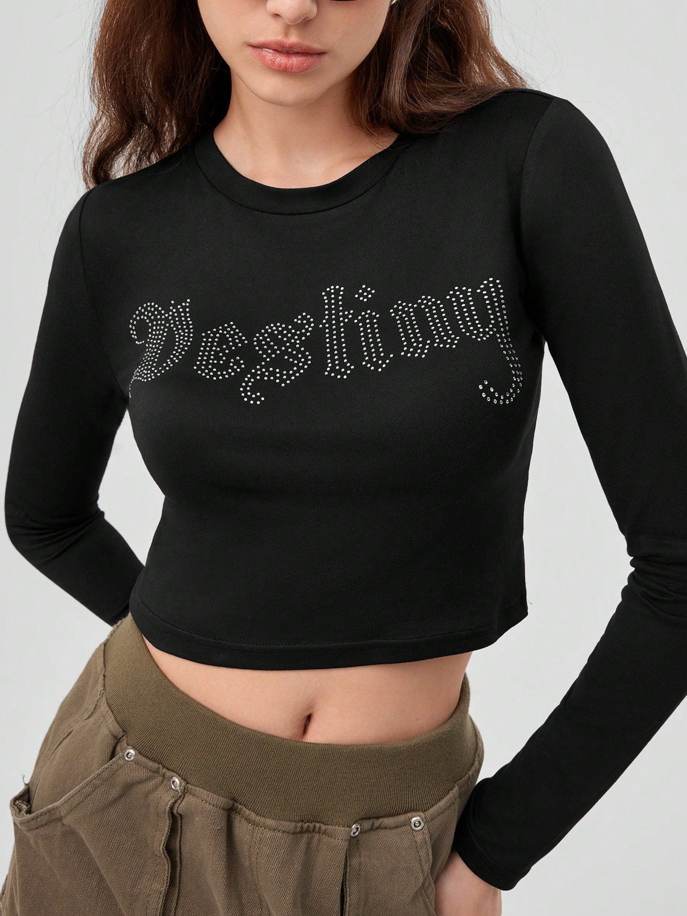 Forever 21 Top Corto Para Mujer Con Diseño De Letras Con Diamantes De Imitación