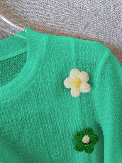 Franclia Camiseta estilosa de cuello redondo y manga corta, top con estampado 3D de flores dulces y picantes