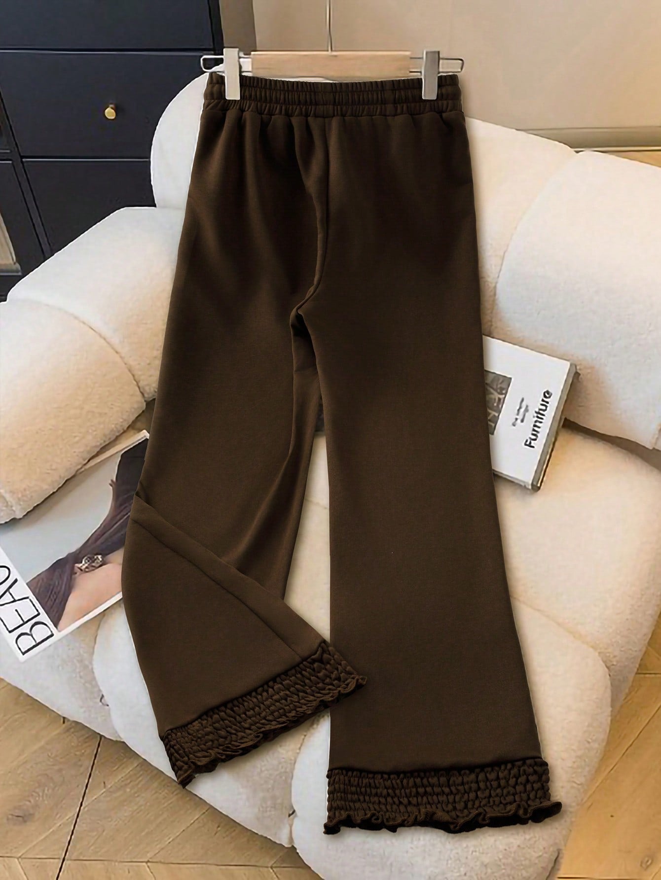 Franclia Pantalones deportivos casuales con cintura elástica con cordón, bajo con volantes y parches, de estilo holgado, para otoño/invierno