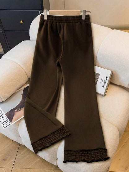 Franclia Pantalones deportivos casuales con cintura elástica con cordón, bajo con volantes y parches, de estilo holgado, para otoño/invierno