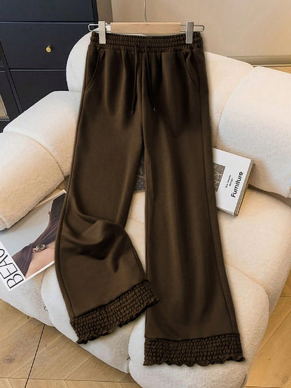 Franclia Pantalones deportivos casuales con cintura elástica con cordón, bajo con volantes y parches, de estilo holgado, para otoño/invierno