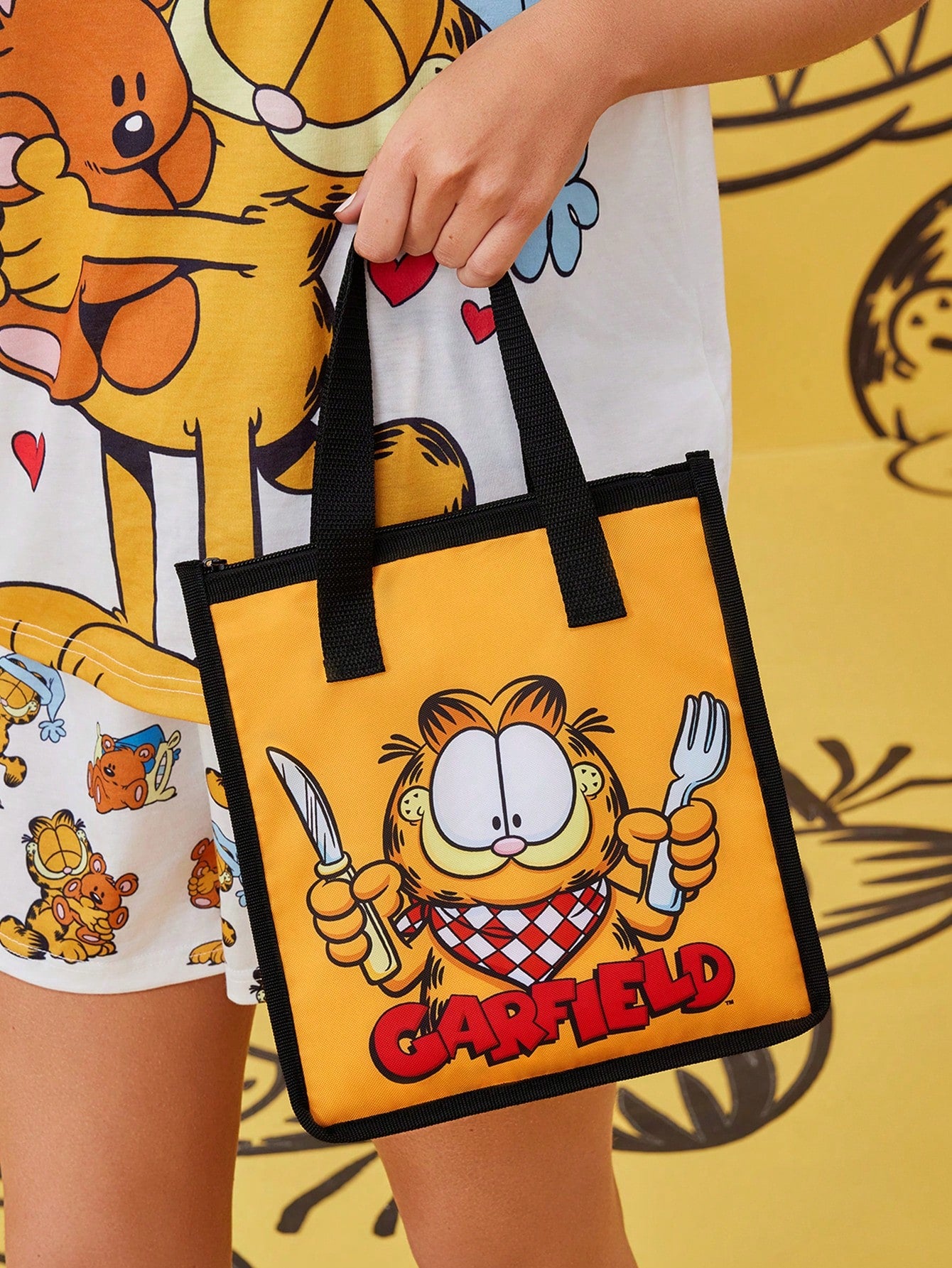 GARFIELD | SHEIN Bolsa térmica aislada con estampado de gato de dibujos animados, bolsa enfriadora de picnic, gran capacidad para guardar cajas de almuerzo, bebidas, etc.