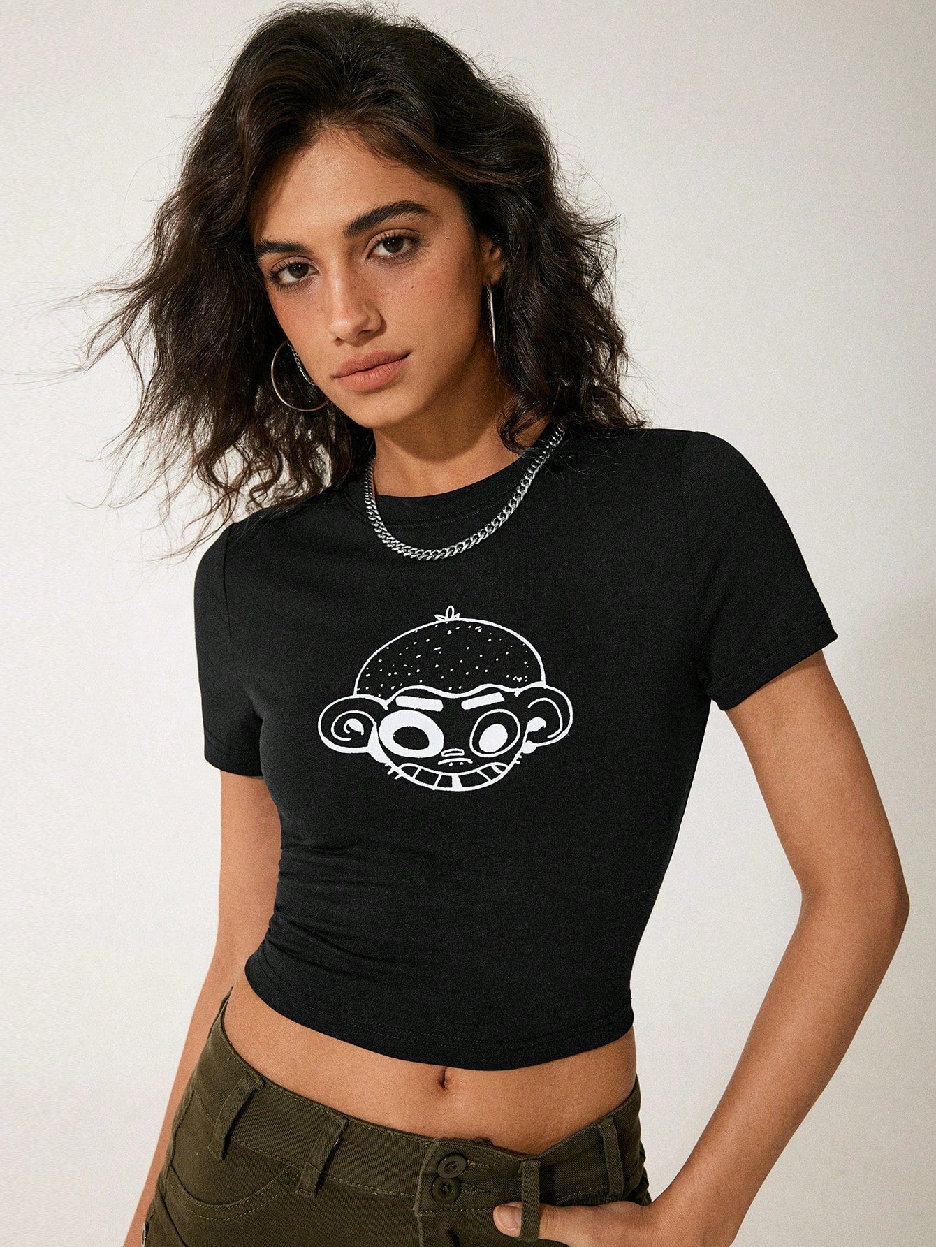 GAWX Camiseta corta de manga corta con estampado de dibujos animados, de ajuste ceñido, para mujer artista, de verano