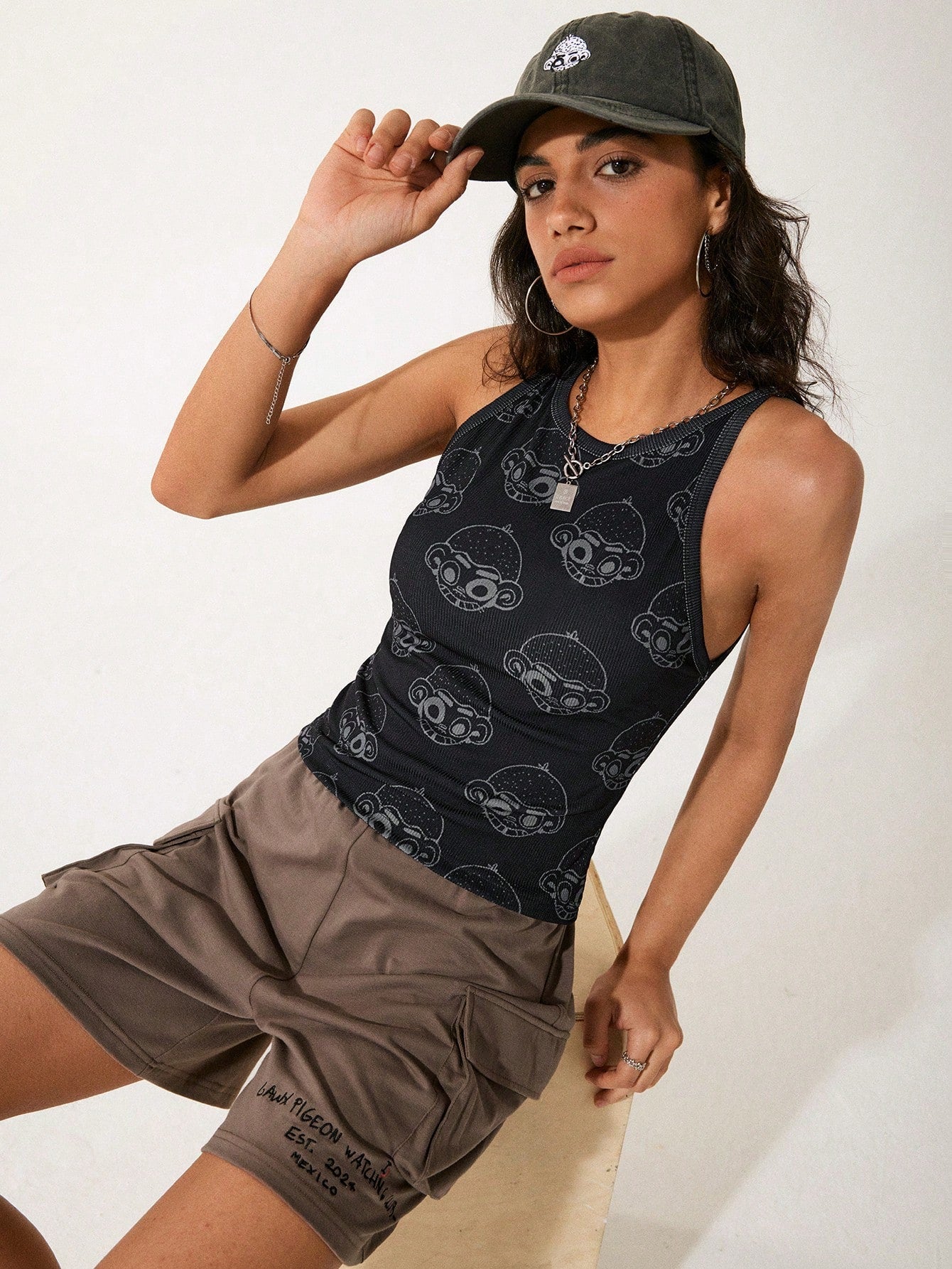 GAWX Camiseta de tirantes casual de cuello redondo para mujer de verano con diseño de mono de dibujos animados