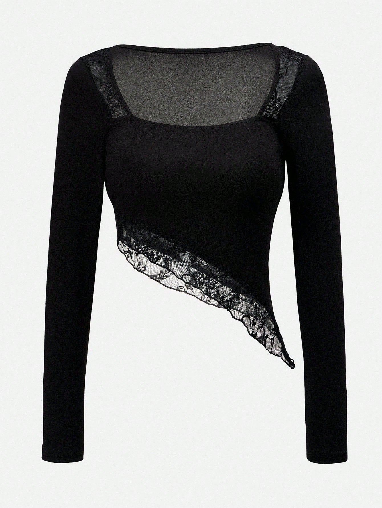 Glamine Charm Conjunto de 2 piezas de camiseta de manga larga y cuello redondo de punto negro elegante y minimalista, y minifalda para mujer