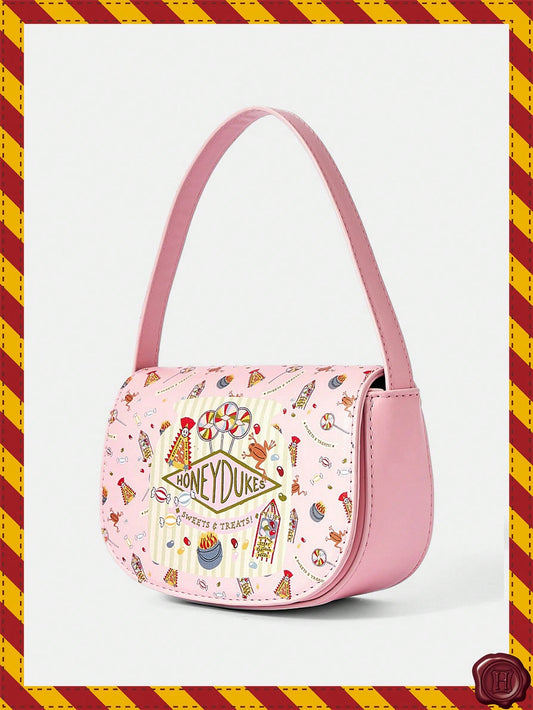 HARRY POTTER X SHEIN Bolsos de mano para damas y mujeres, rosa, divertido, de dibujos animados, con estampado, de moda, personalizados, sencillos, versátiles, de calle, dulces y geniales para chicas, chicas calientes, Y2