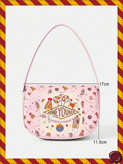 HARRY POTTER X SHEIN Bolsos de mano para damas y mujeres, rosa, divertido, de dibujos animados, con estampado, de moda, personalizados, sencillos, versátiles, de calle, dulces y geniales para chicas, chicas calientes, Y2