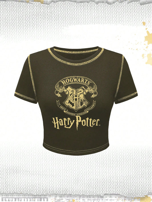 Harry Potter | ROMWE Camiseta de manga corta de verano con gráfico de letra para mujeres