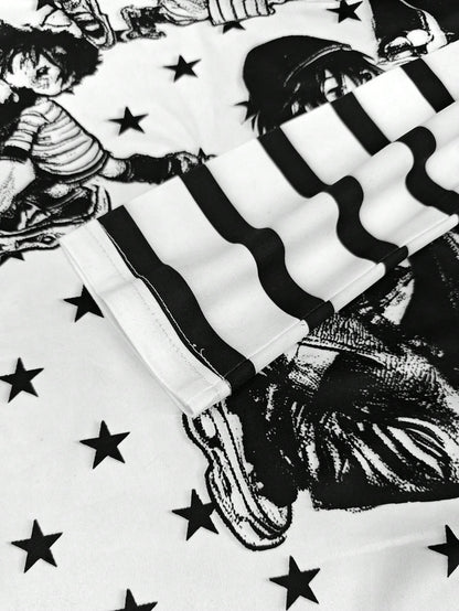 INAWLY Camiseta casual de manga larga con cuello redondo y estampado de personaje de dibujos animados oscuro y pentagrama para mujeres