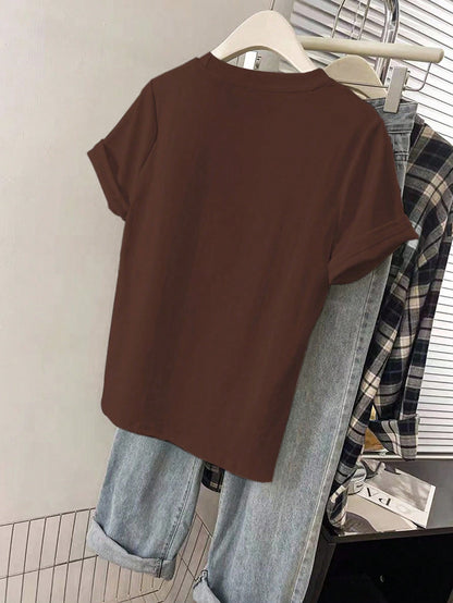 INAWLY Camiseta de manga corta de verano para mujer con cuello redondo, estampado de caballero, de moda y cómoda