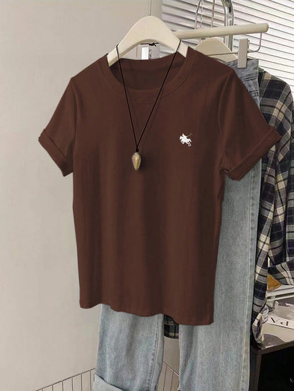 INAWLY Camiseta de manga corta de verano para mujer con cuello redondo, estampado de caballero, de moda y cómoda