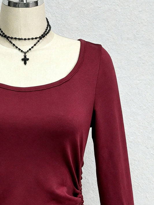 INAWLY Camiseta de manga larga con cordón, de estilo minimalista, versátil y casual