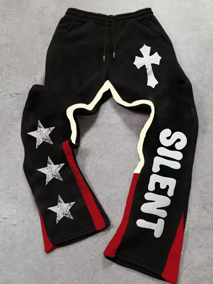 INAWLY Pantalones jogger de estilo casual de mujer con estampado distintivo y único de estrella de cinco puntas y diseño de crucifijo, en estilo gótico hip-hop Y2K