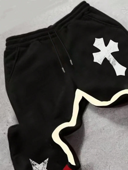 INAWLY Pantalones jogger de estilo casual de mujer con estampado distintivo y único de estrella de cinco puntas y diseño de crucifijo, en estilo gótico hip-hop Y2K
