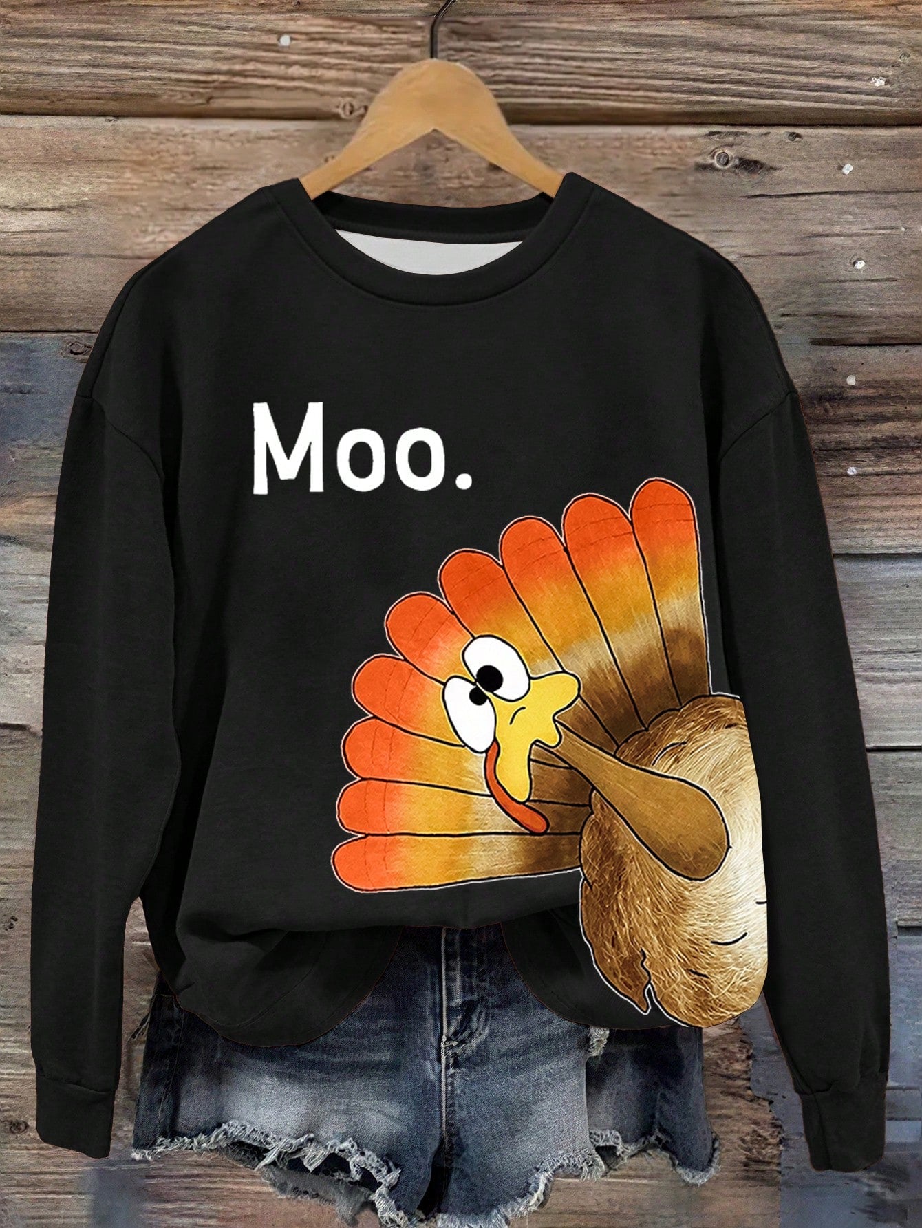 INAWLY Sudadera de cuello redondo de manga larga informal con estampado de pavo y letra en verde oliva para mujer, otoño