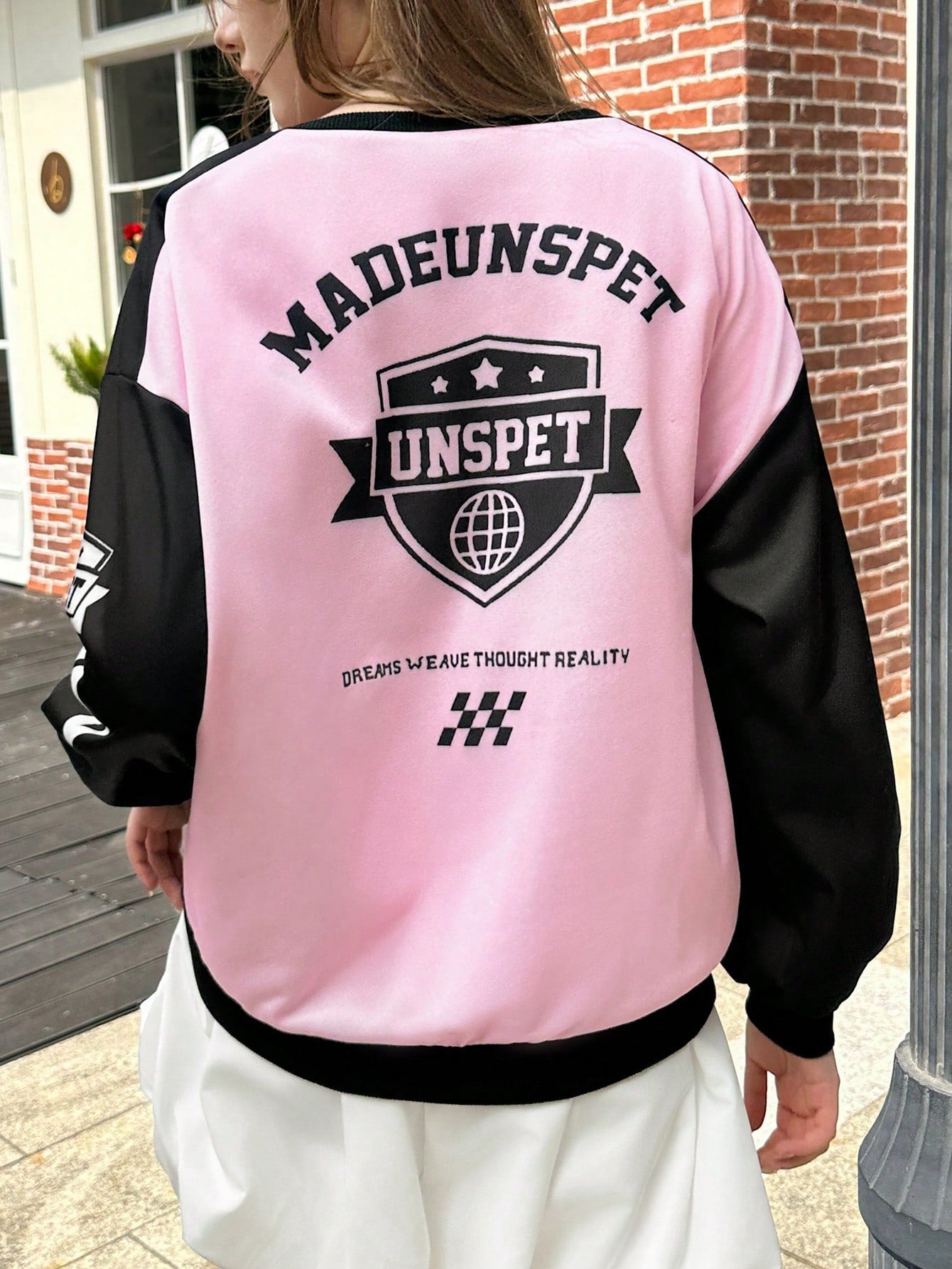 INAWLY Sudadera de mujer con cuello redondo en color rosa y negro, estilo de moda de calle para el otoño