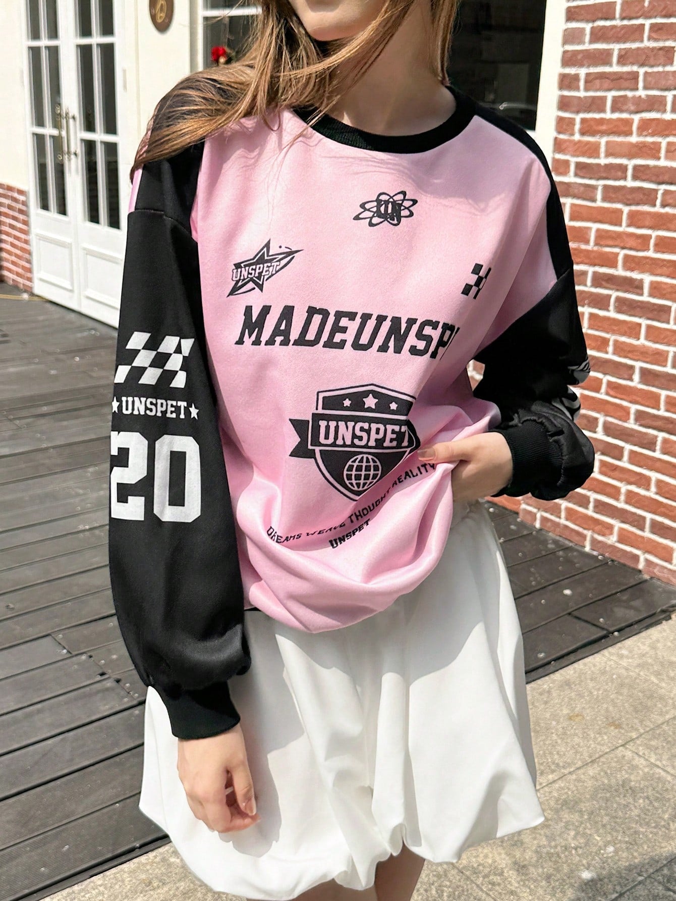 INAWLY Sudadera de mujer con cuello redondo en color rosa y negro, estilo de moda de calle para el otoño