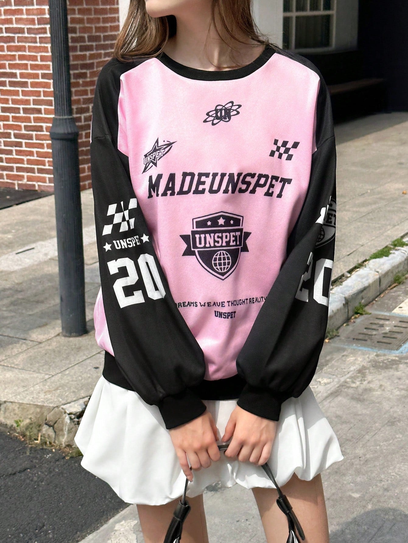INAWLY Sudadera de mujer con cuello redondo en color rosa y negro, estilo de moda de calle para el otoño