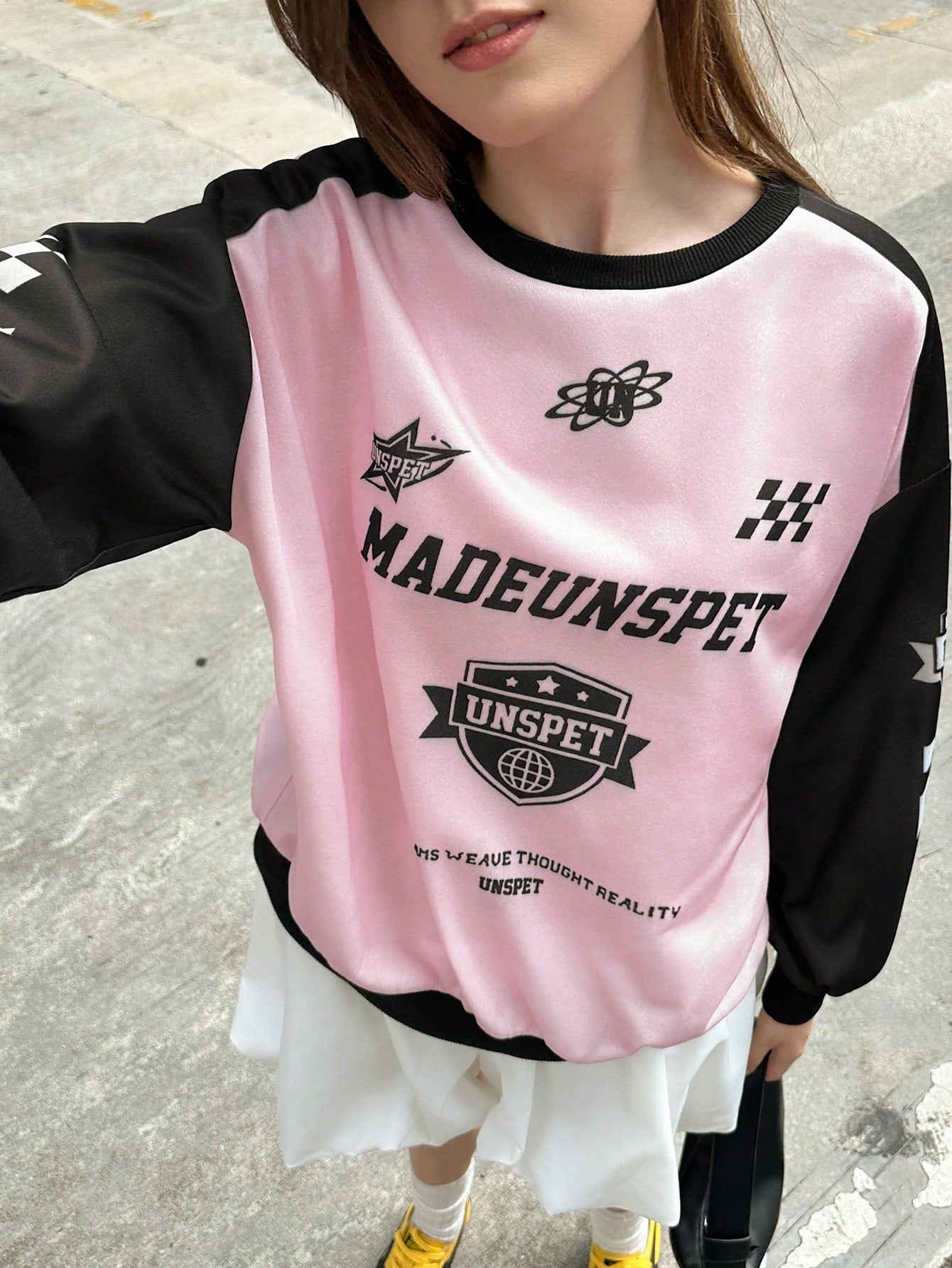 INAWLY Sudadera de mujer con cuello redondo en color rosa y negro, estilo de moda de calle para el otoño