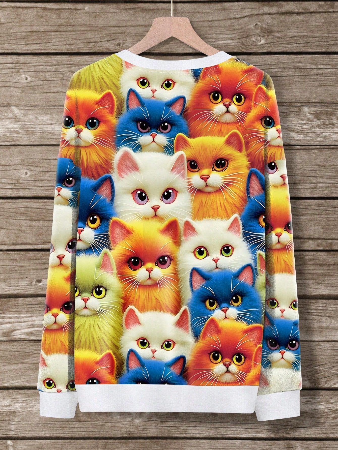 INAWLY Sudadera de mujer con cuello redondo, hombros caídos y mangas largas con estampado colorido de gatos y animales