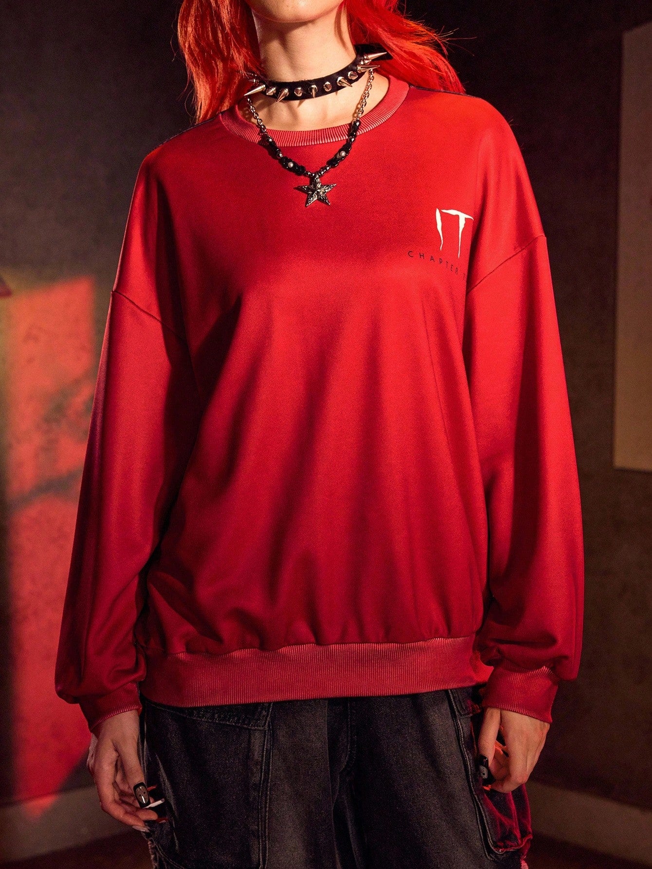 IT x SHEIN Sudadera con estampado de figura de película de terror