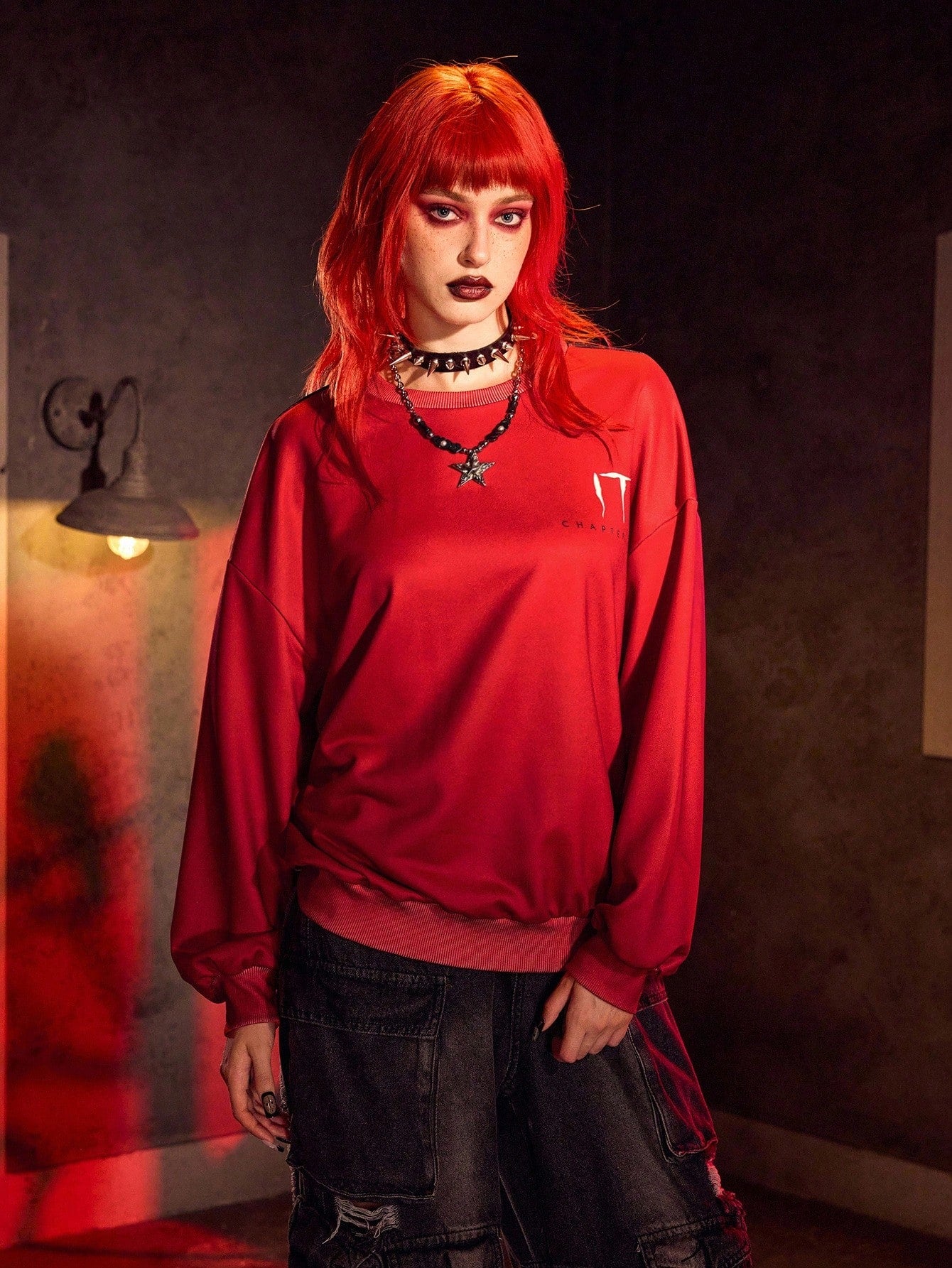 IT x SHEIN Sudadera con estampado de figura de película de terror