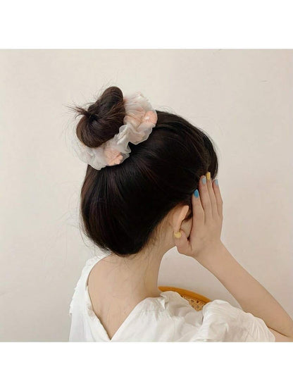 Joivida 2 paquetes de coleteros de gasa con bordado de flores dulces en rosa y azul, accesorios para el cabello suaves, elásticos y sin deslizamiento para mujeres, diseño elegante para fiestas, viajes, día a día y bodas