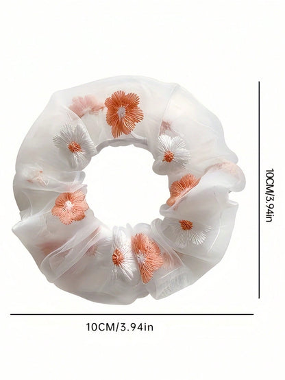 Joivida 2 paquetes de coleteros de gasa con bordado de flores dulces en rosa y azul, accesorios para el cabello suaves, elásticos y sin deslizamiento para mujeres, diseño elegante para fiestas, viajes, día a día y bodas