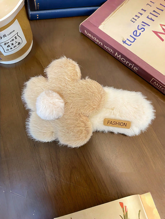 Joivida Clip para el cabello con flor de felpa multicolor con tema otoñal, clip para el cabello con patrón de flor de felpa, clip para el cabello con flor de punto todo en uno